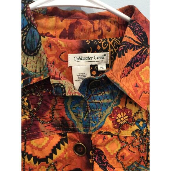 Coldwater Creek Cotton Embroidered Beaded Jacket Women PS Small Orange Patchwork - Picture 9 of 10